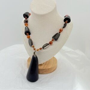 Vintage Boho Tribal Necklace with Horn Pendant